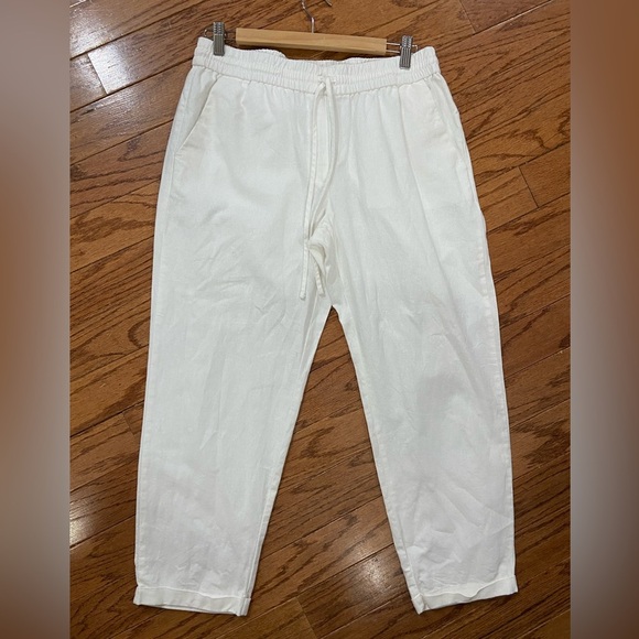 J. Crew Women's White Linen-Cotton Blend Drawstring Straight Leg Pants - Picture 2 of 5
